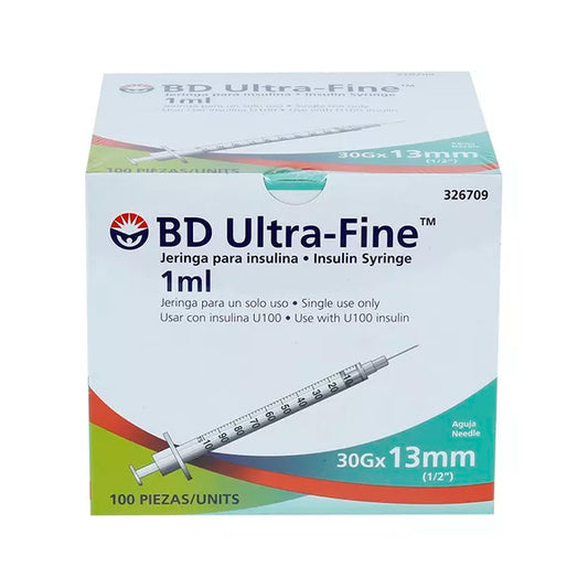 JERINGA PARA INSULINA DE 1 ml CON AGUJA FIJA DE 30 X 1/2 (13mm)